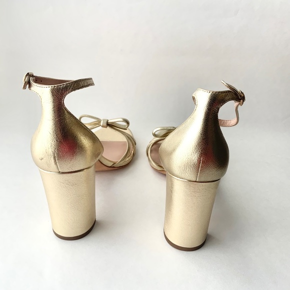 Kate Spade Flamenco Gold Leather Block High Heel Sandals Ankle Strap Heels 9.5 - Picture 11 of 14